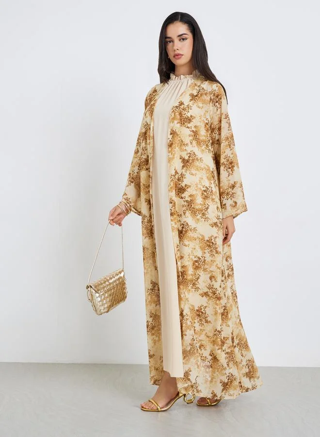 أميرة طقم محتشم من عباية وفستان شيفون مطبوع للنساء